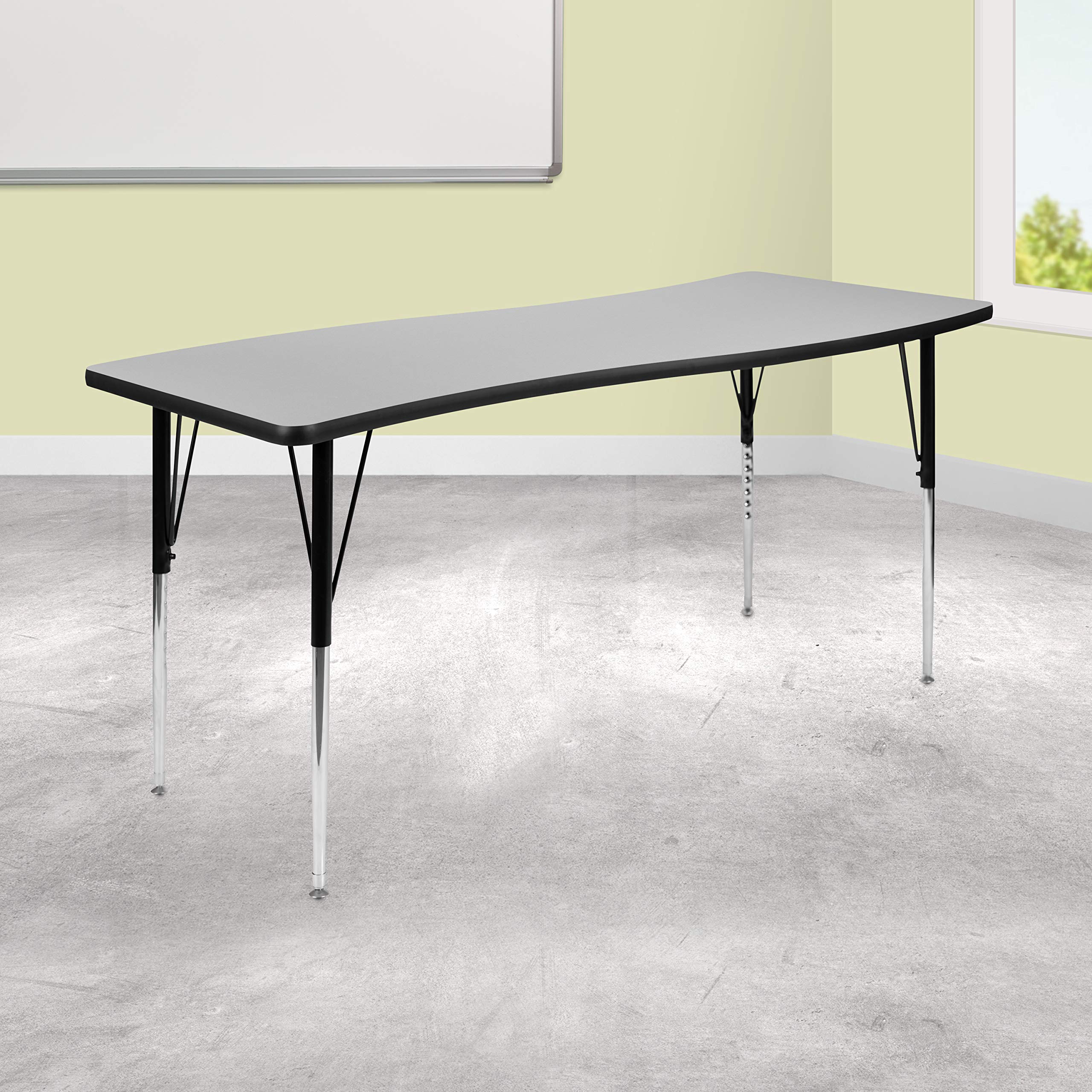 Flash Furniture Wren 26"W X 60"L Rectangular Wave Flexible Collaborative Grey Thermal Laminate Activity Table - Standard Height Adjustable Legs